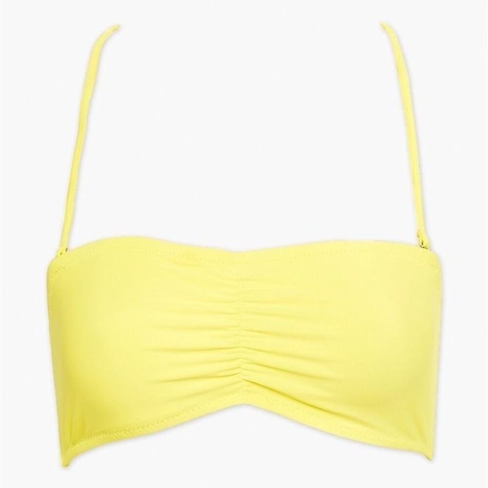 Forever 21 Neon Yellow Ruched Bandeau Halter Bikini Top Womens Size Medium